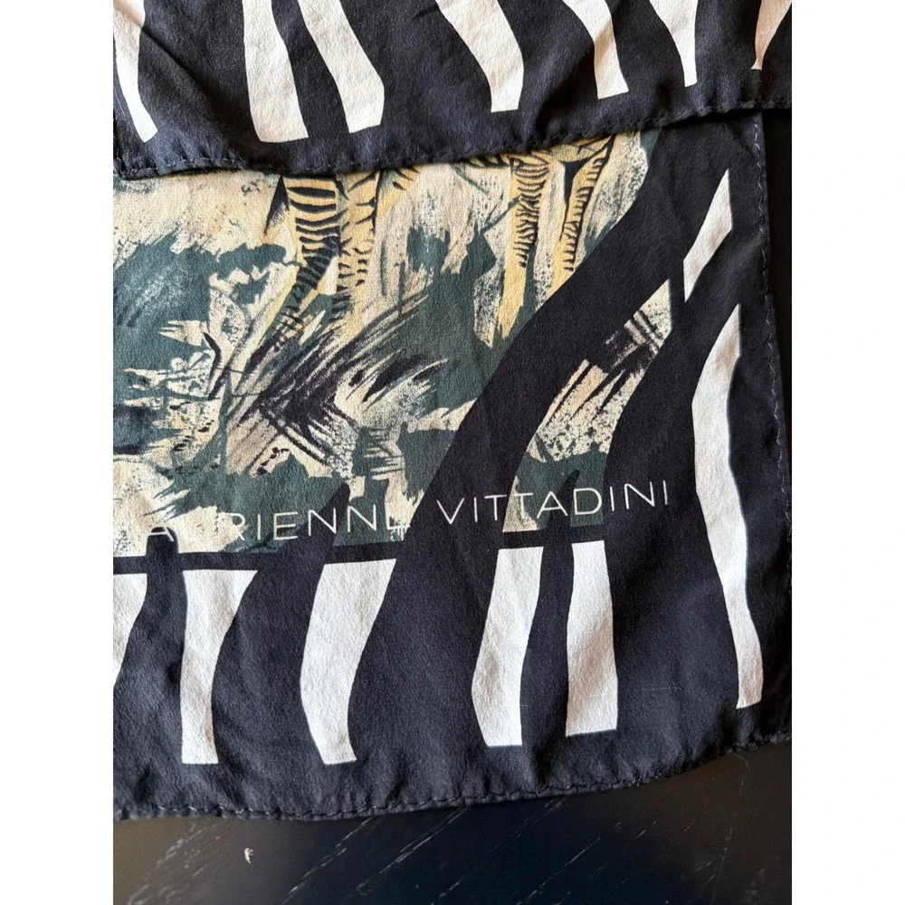 Adrienne Vittadini Scarf Black Safari Wildlife Zebra Lion Silk Oblong Artistic